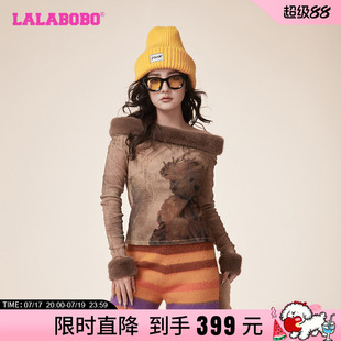 包文婧同款LALABOBO复古休闲宽松网纱薄款上衣长袖T恤LBDA-WSDT12