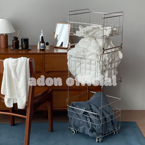 304不锈钢三层可拆卸移动脏衣篮