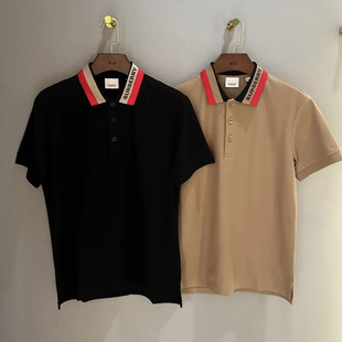小诺意购 BURBERRY 现货 Polo衫 博柏利男款 彩条字母领标短袖