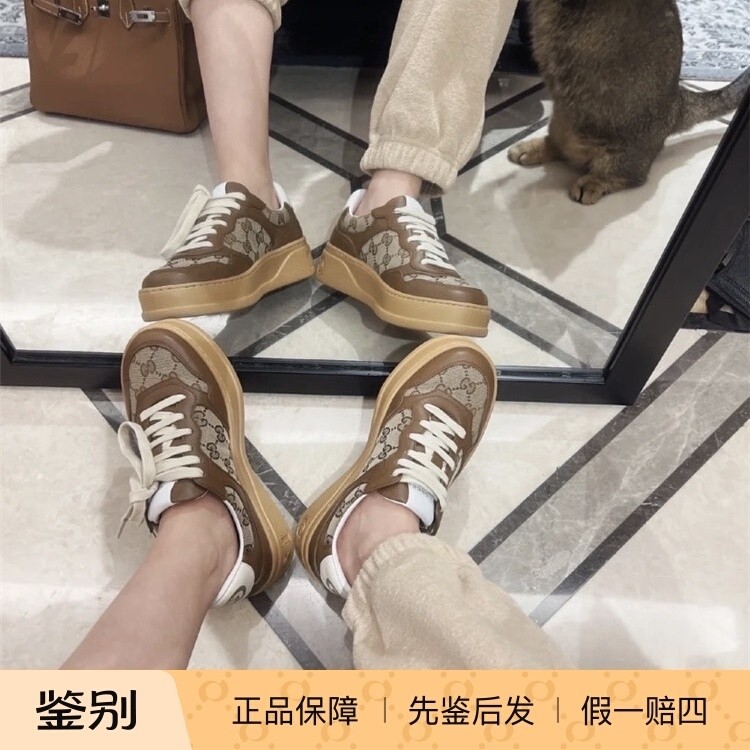 现货GUCCI/古驰男女款休闲鞋经典老花厚底时尚板鞋超轻便饼干鞋
