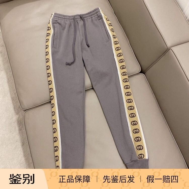 小诺意购现货 Gucci/古驰男款反光侧双Glogo时尚休闲长裤 630713
