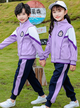 纯棉小学生校服春秋装紫色儿童运动会班服三件套英伦风幼儿园园服