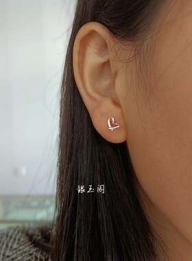 银耳钉女弯钩足银990银耳饰养耳洞镂空心形简约百搭耳饰洗睡免摘