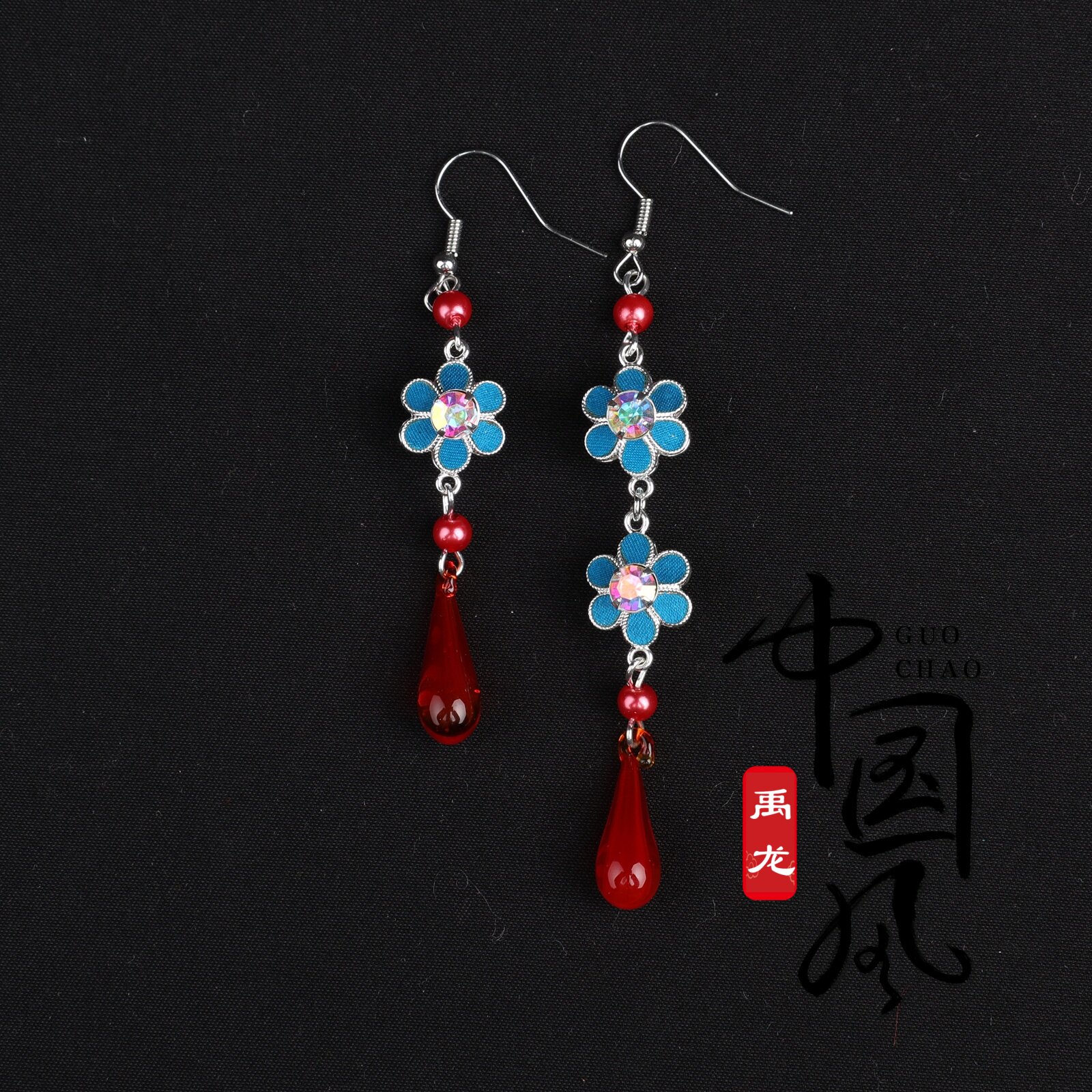 戏曲点绸花朵耳环汉服配饰