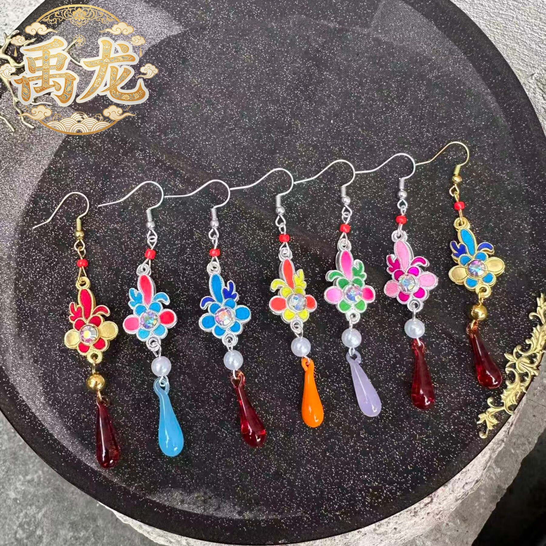 汉服古风点绸倒花耳环水滴吊坠