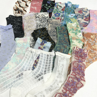 不定时更新 tutu复古浮雕水晶丝袜花朵海洋贝壳玻璃丝花边网眼袜