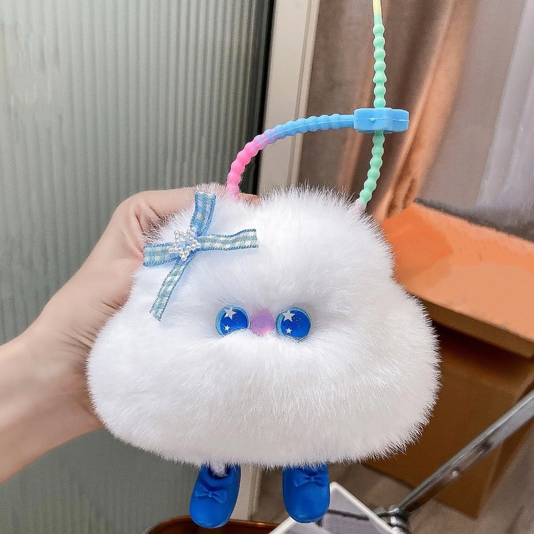 真毛兔毛云朵汽车钥匙扣蝴蝶结白云公仔獭兔毛玩偶毛绒挂件包