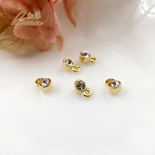 日本贵和kiwa 镀金嵌捷克钻迷你精致圆形吊坠diy手链耳环饰品配件