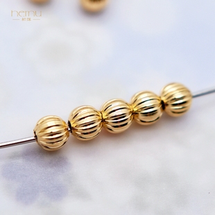 diy饰品配件 铜镀金压纹条纹隔珠圆珠瓜楞珠手链项链耳环串珠散珠