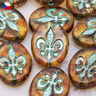 捷克进口 17×13mm鸢尾花扁椭圆珠项链耳环串珠散珠diy饰品配件