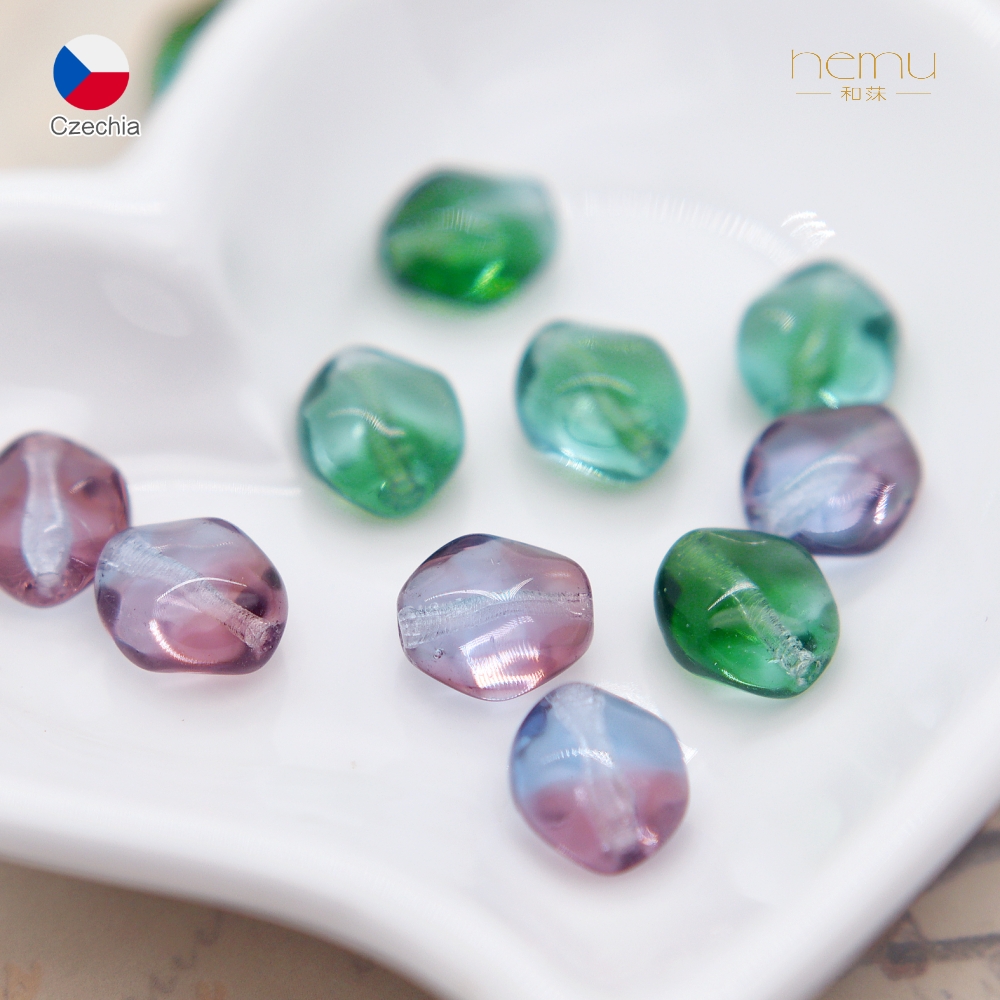 捷克混合渐变色十字波纹扁椭圆珠