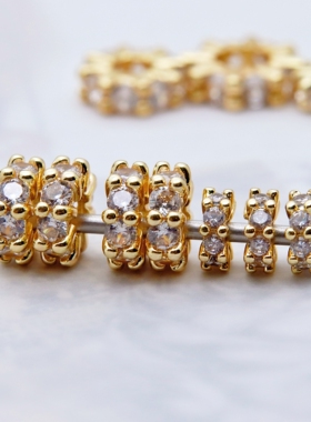 diy饰品配件 铜镀金车轮圆筒锆石大孔珠隔珠散珠隔片串珠散珠隔珠