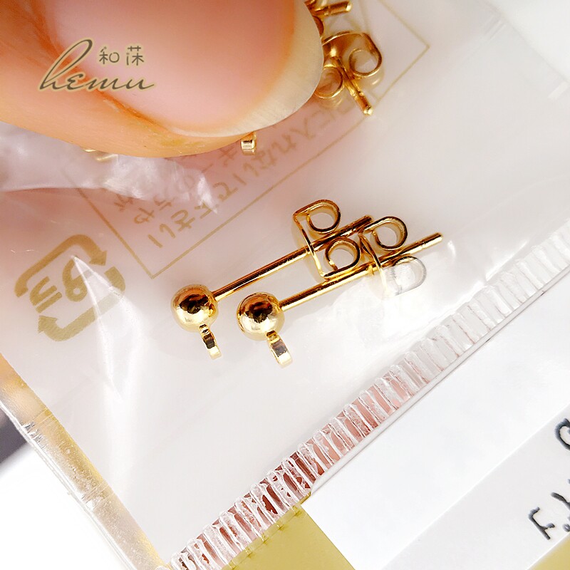 diy饰品配件 日本贵和kiwa铜镀金银简约小球头豆豆挂环耳钉耳针