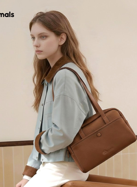 onimals 复古休闲波士顿包女新款枕头包大容量通勤单肩手提托特包