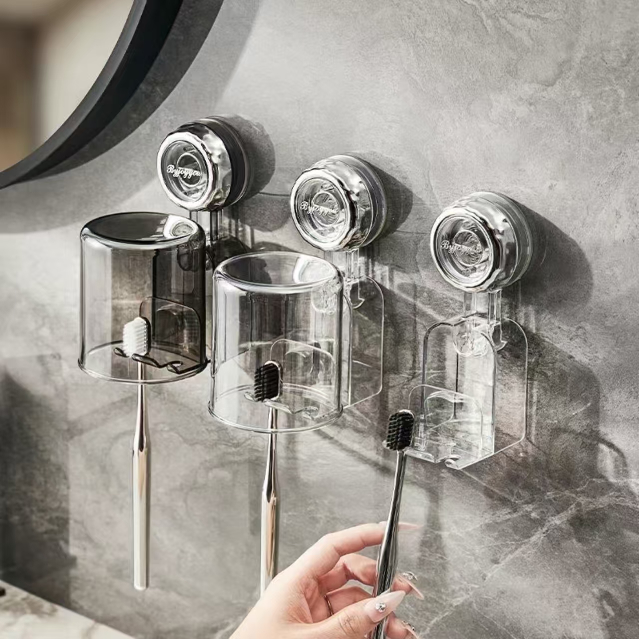 旋转吸盘牙杯牙刷置物架