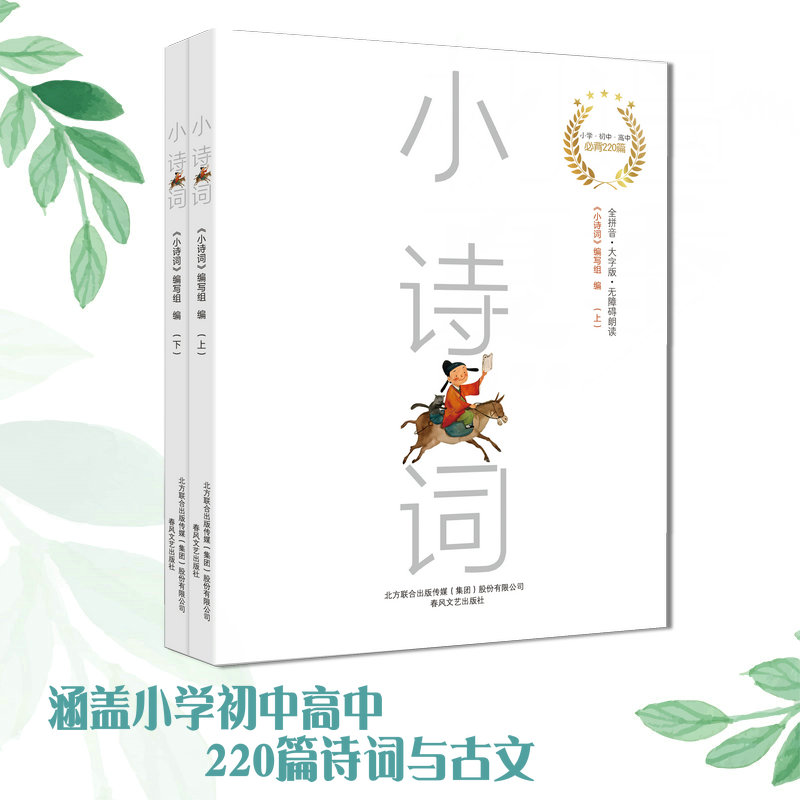 正版小诗词上下全套2册小学初中高中220篇全拼音大字版无障碍朗读中国诗词古典诗词鉴赏大全古典