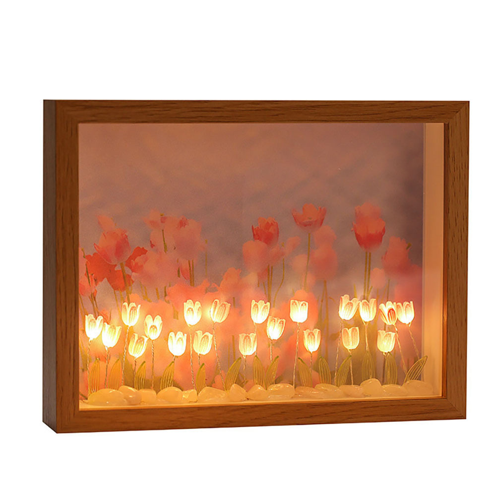 TULIP THREE-DIMENSIONAL PHOTO FRAME NIGHT LIGHT CHILDRENS DIY HANDMADE MATERIALS BAG ORNAMENTS ETERNAL FLOWERS ATMOSPHERE GIFTS GIFTS
