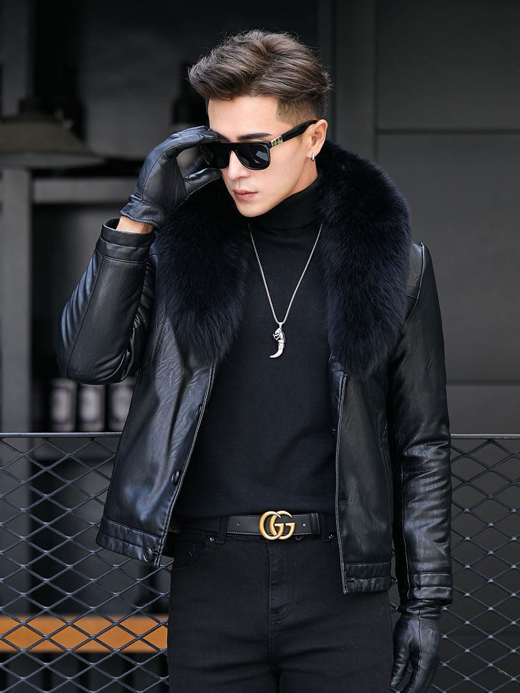 男士海宁皮毛一体真皮皮衣男修身短款夹克羊羔毛加绒皮草休闲外套,男装,皮衣,淘宝优惠券,粉丝福利购,淘宝优惠卷