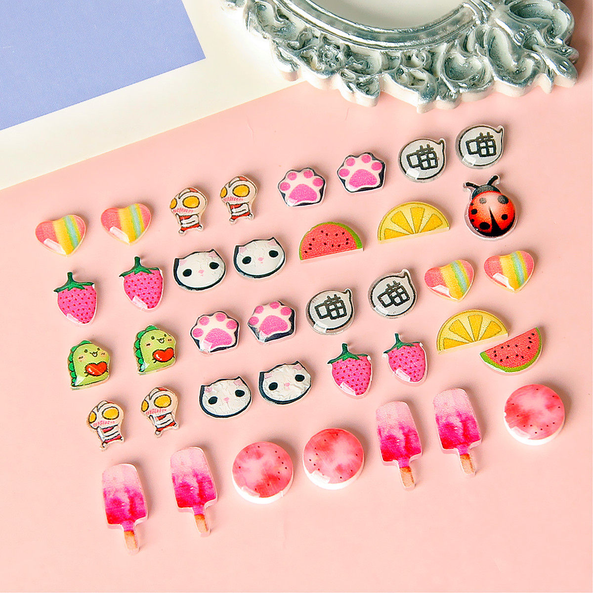 迷你小号可爱卡通图案亚克力棒冰猫爪草莓手工贴片diy耳饰配件