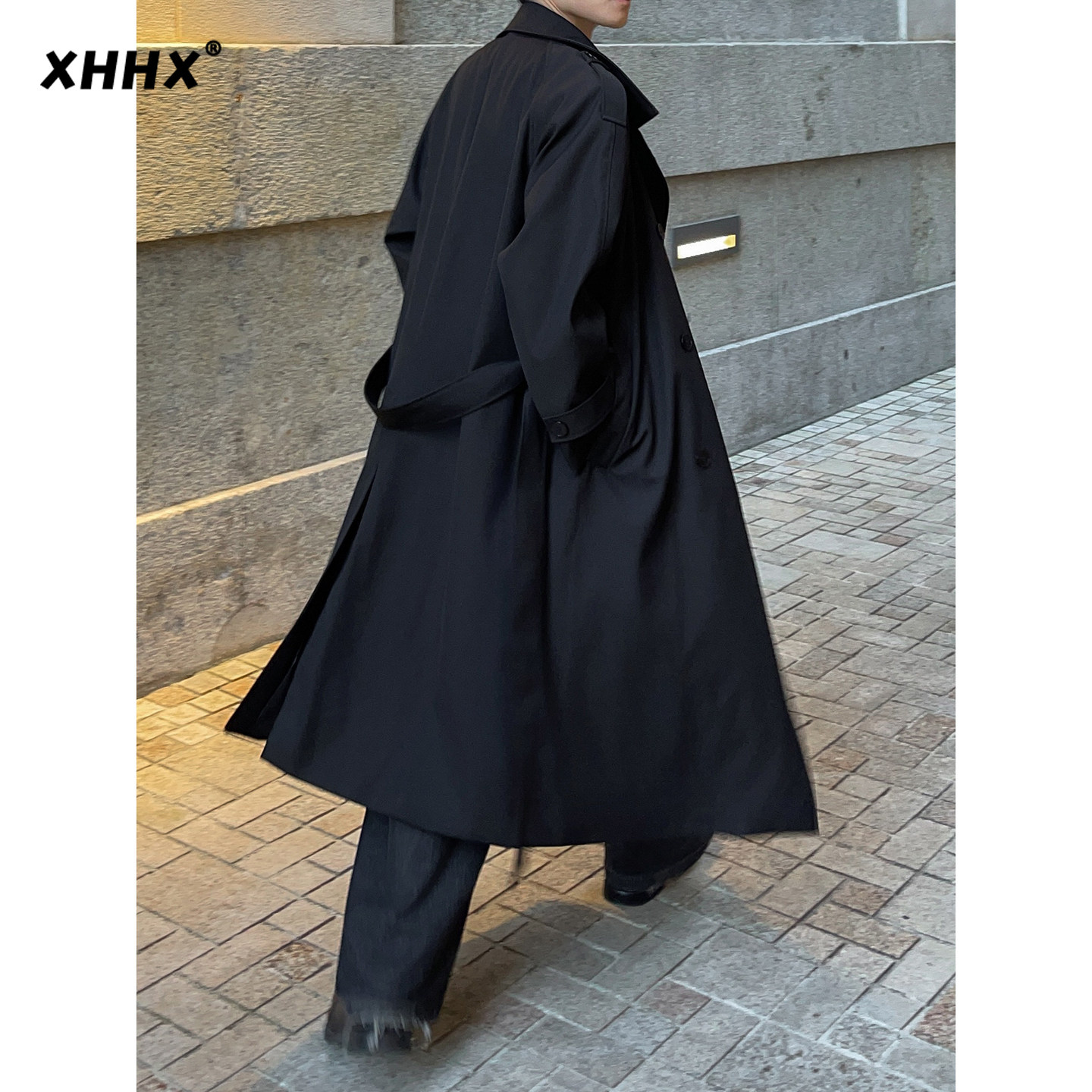 日系双排扣带腰带风衣外套男士春秋中长款大衣休闲通勤百搭款男装