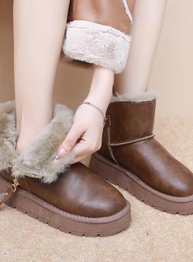 2025新款雪地靴女款羊皮毛一体真皮防滑保暖东北棉鞋厚底羊毛靴子
