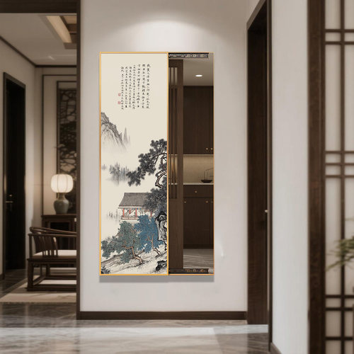 隐藏式推拉全身镜挂画客厅入户