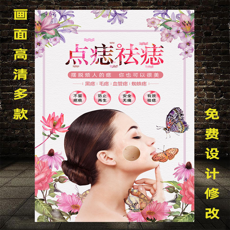面部祛痣图美容海报宣传画脸部点痣图挂画面相男女面部点痣广告图