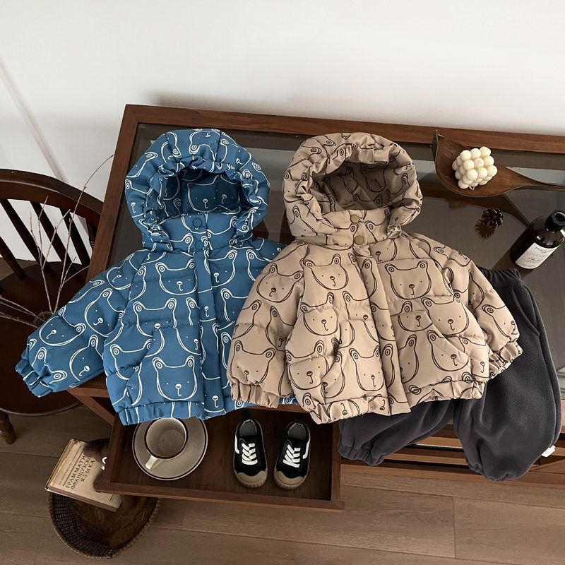 韩版宝宝冬季棉服洋气男童卡通印花加厚保暖棉衣婴儿冬装百搭外套