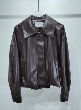 MM商场同款2026春季新款时尚咖色港风复古皮衣外套女5H2110251