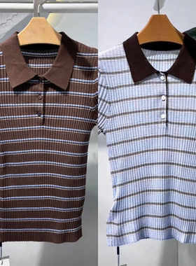 麦麦家商场同款2026春季新款时尚百搭条纹短袖针织衫女 4H4131471