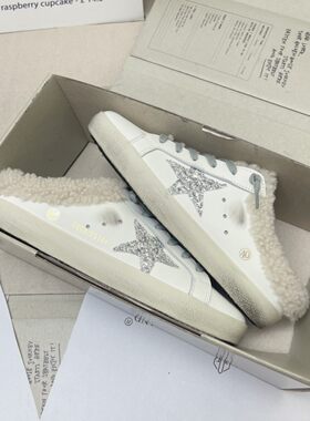 新款星星脏脏鞋小脏鞋加绒一体羊毛鞋加绒板鞋内增高半拖女休闲鞋