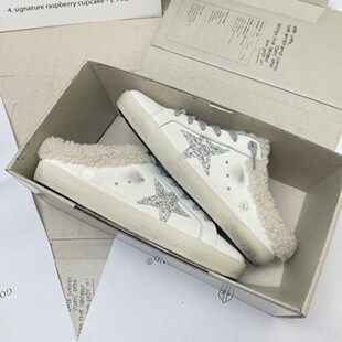 新款星星脏脏鞋小脏鞋加绒一体羊毛鞋加绒板鞋内增高半拖女休闲鞋