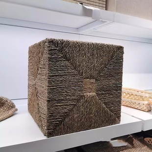 宜家代购克尼萨篮自然海草篮筐收纳箱手工编织收纳筐现代置物篮