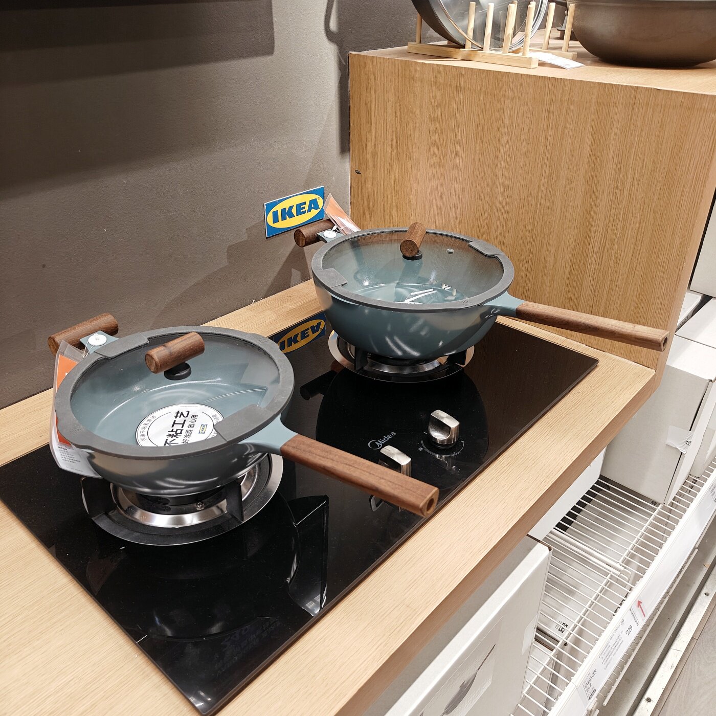 宜家代购克利菲斯长柄带盖炒锅不粘涂层 玻璃/木头炒菜锅烧菜锅