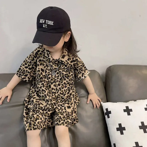 女童豹纹夏季2025新款中性两件套