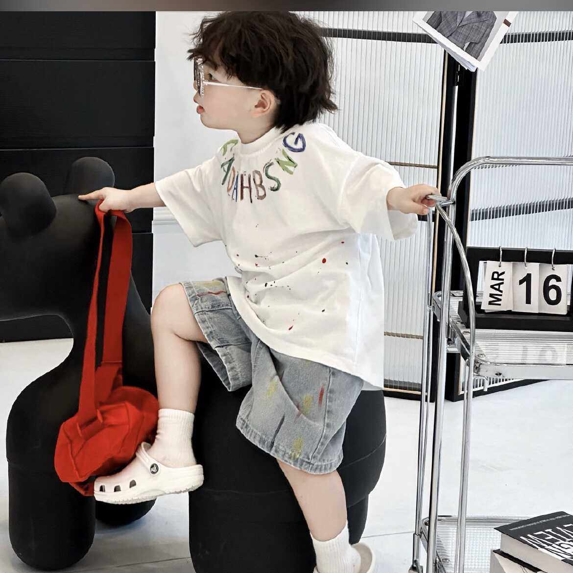 男童夏装套装2025新款痞帅男孩小童装炸街儿童牛仔短袖男孩韩版潮