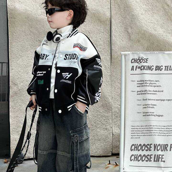 男童春季套装2025新款拼色棒球服外套韩版牛仔裤男女宝宝两件套潮