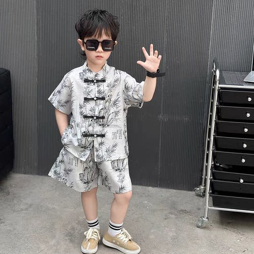 新中式夏季男童夏装短袖两件套新款国风汉服唐装套装宝宝儿童中国