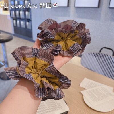 创意拼接格子文艺发圈大肠圈女头绳发饰原创时髦紫色新款复古发饰