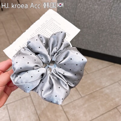 韩系薄荷蓝缎面波点大肠发圈女丸子头高质感扎头发超大头绳发饰