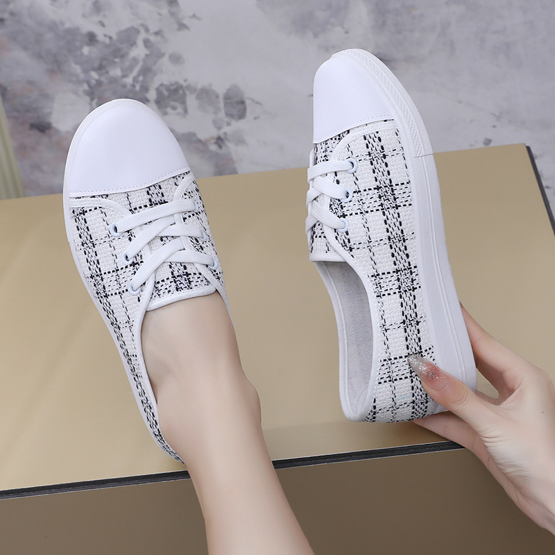 平底套脚帆布鞋2025年夏季新款小白鞋学生韩版百搭女一脚蹬懒人鞋