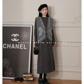 孕期穿搭孕妇装 娜娜 秋季 新品 猫单 马甲连衣裙套装 灰烬重奏