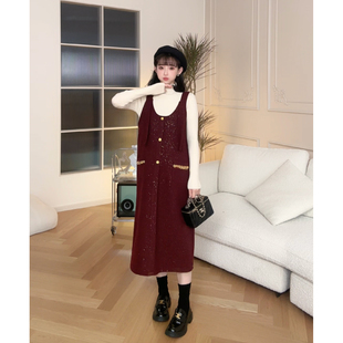 秋冬亮片呢料中长款 孕期穿搭孕妇装 娜娜 背带裙套装 雪菲星空