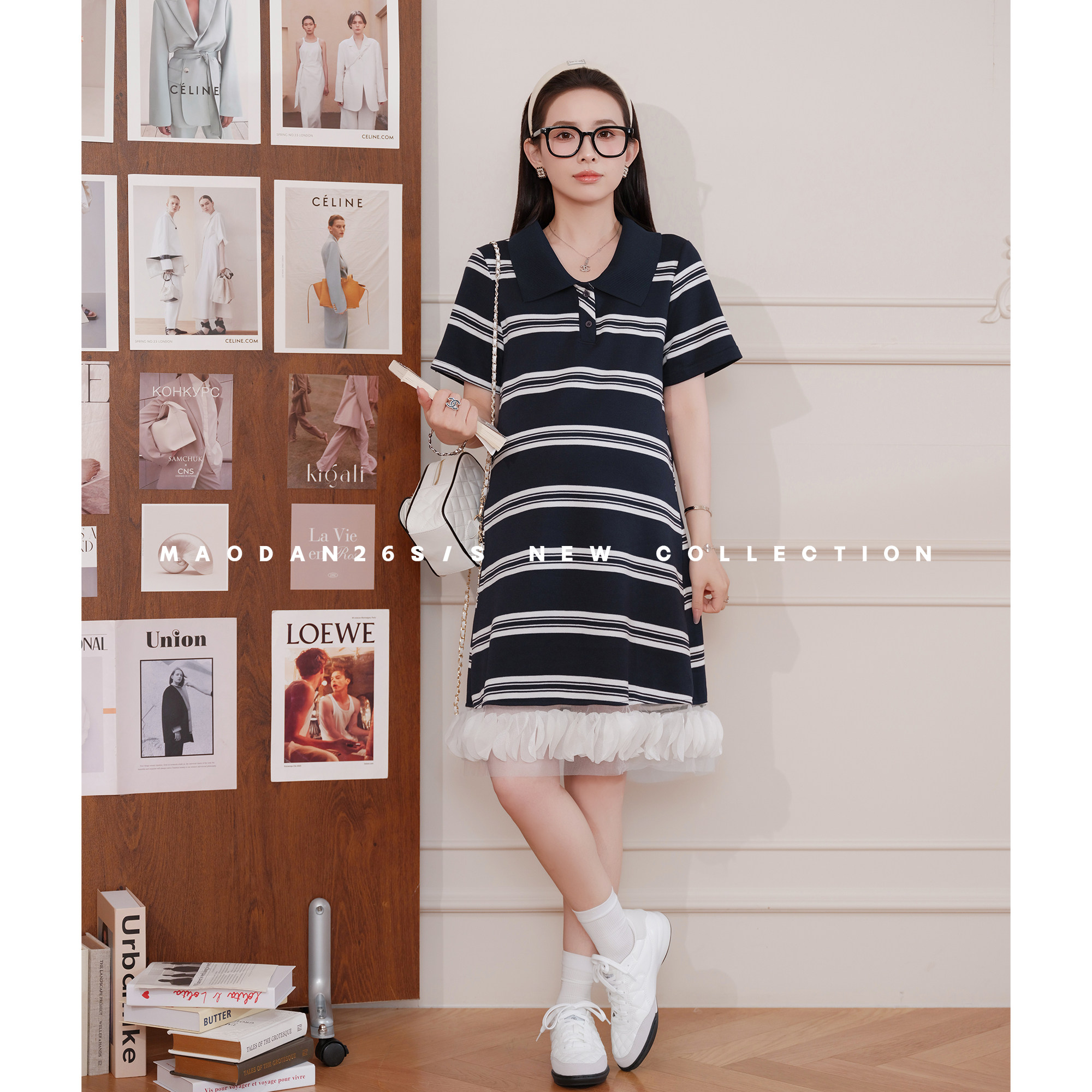 猫单【尼斯条纹】【棉】孕妇装夏季新品时尚短款POLO领短袖连衣裙