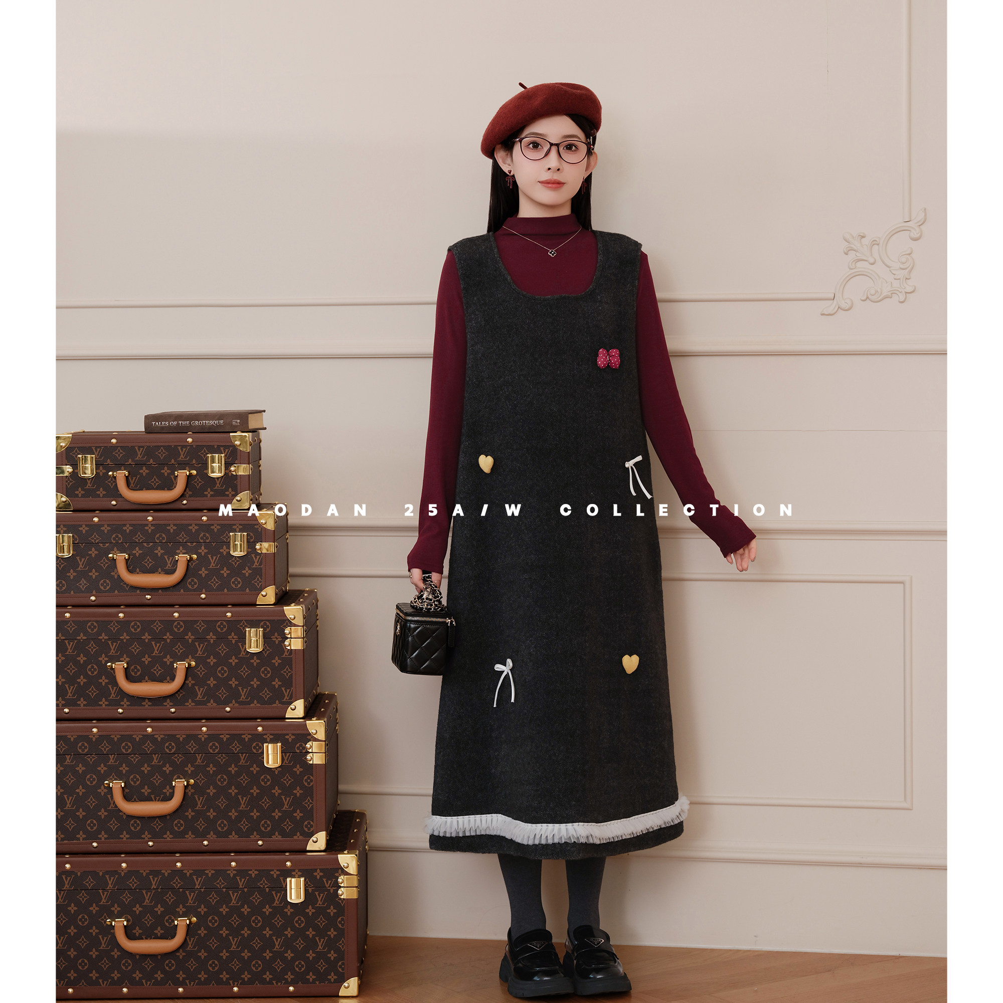 猫单【红莓果酱】娜娜的孕期穿搭孕妇装冬季新品洋气磨毛背心裙