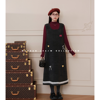 猫单【红莓果酱】娜娜的孕期穿搭孕妇装冬季新品洋气磨毛背心裙