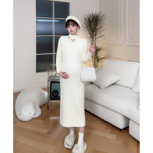 娜娜的孕期穿搭长袖针织连衣裙