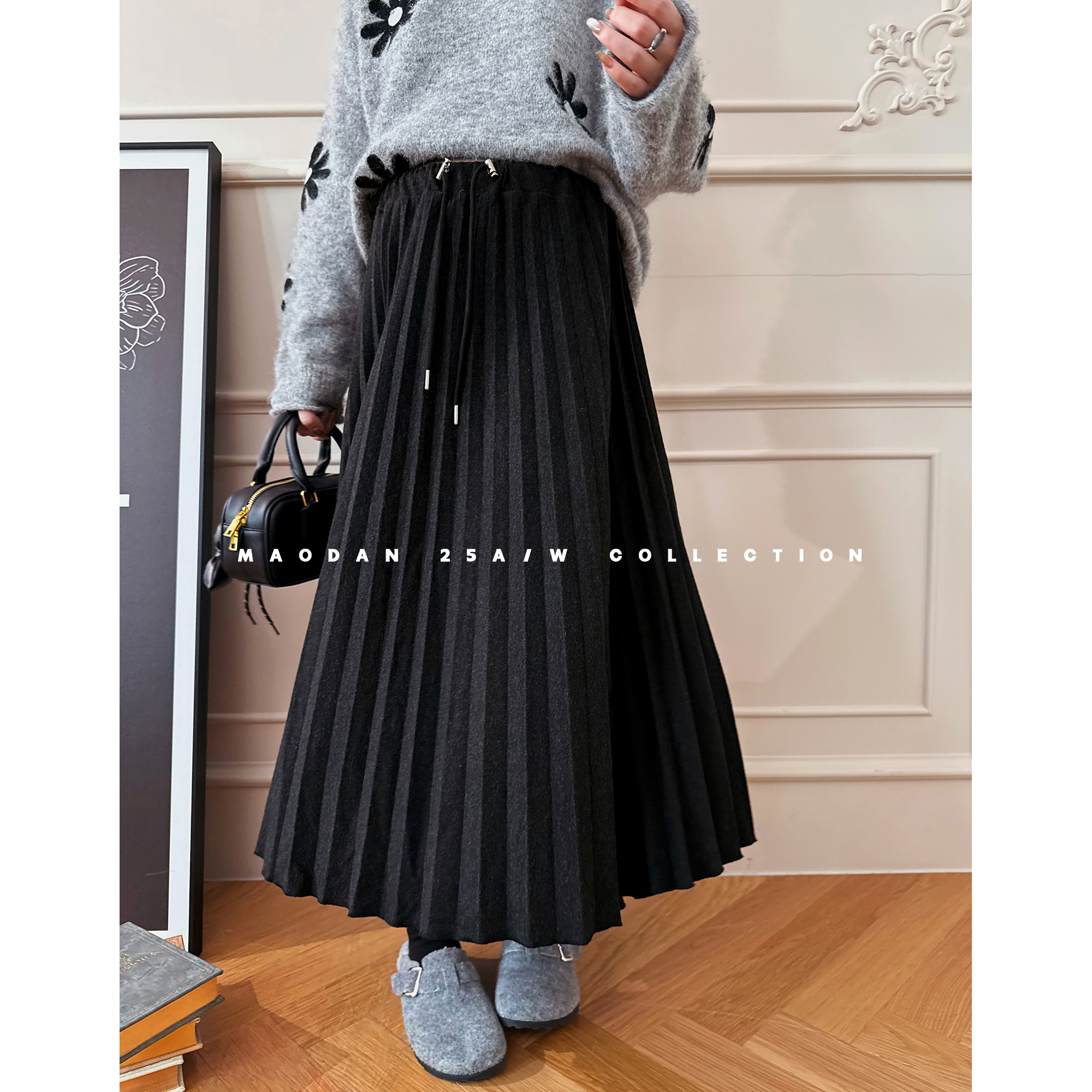 猫单【格岛嘉丽】娜娜的孕期穿搭孕妇装秋冬新时尚洋气百褶半身裙