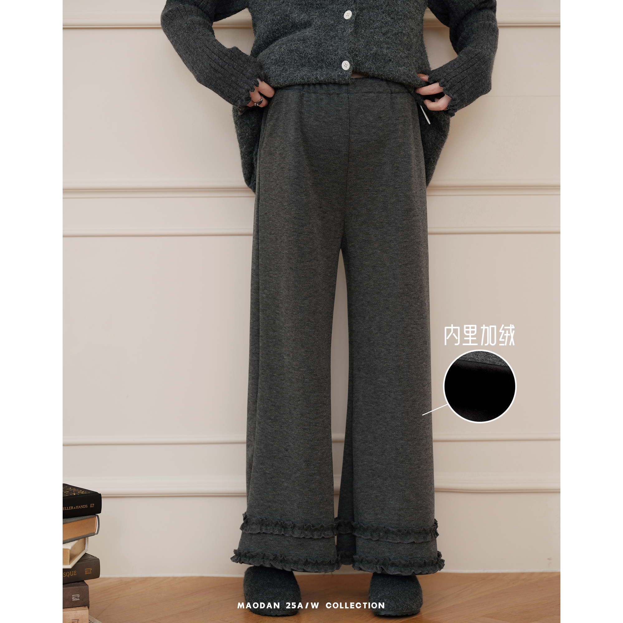 猫单【珍贝少女】娜娜的孕期穿搭孕妇裤冬季新品花边直筒加厚加绒