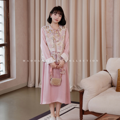 猫单秋季新中式马甲连衣裙两件套